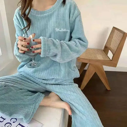 Women Soft Coral Velvet Jacquard Winter Pajama Set
