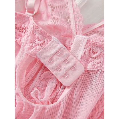 Women Summer Lace Nightgown Set with Suspender Dress and Thong