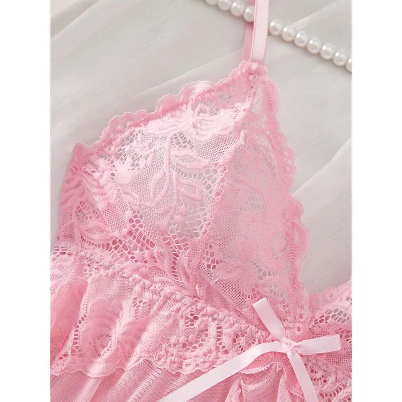 Women Summer Lace Nightgown Set with Suspender Dress and Thong