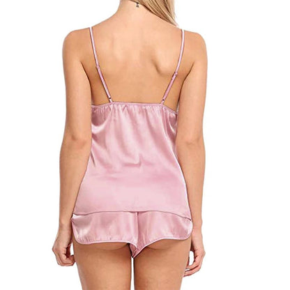 Women Sheer Lace Cami and Shorts Pajama Set