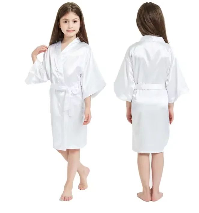 Blush Dreams Girls Satin Kimono Robe – Soft Pink Silk Bathrobe for Weddings & Sleepwear
