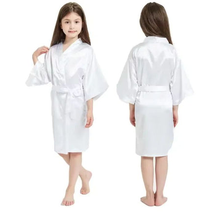 Blush Dreams Girls Satin Kimono Robe – Soft Pink Silk Bathrobe for Weddings & Sleepwear