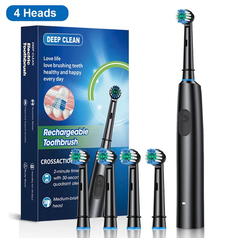 Rechargeable Rotary Electric Toothbrush for Adults – 8 Soft Brush Heads Included