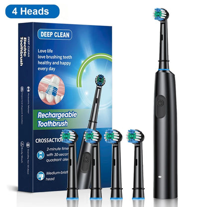Rechargeable Rotary Electric Toothbrush for Adults – 8 Soft Brush Heads Included