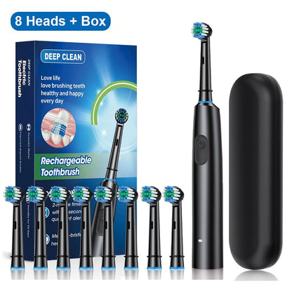 Rechargeable Rotary Electric Toothbrush for Adults – 8 Soft Brush Heads Included