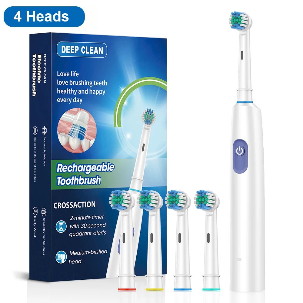 Rechargeable Rotary Electric Toothbrush for Adults – 8 Soft Brush Heads Included