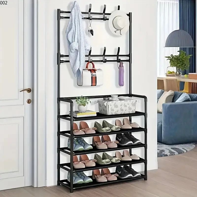 Entryway Coat Rack Hall Tree with Shoe Storage - Iron Shoe & Jacket Organizer