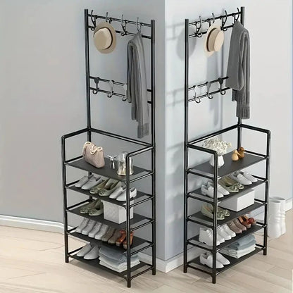 Entryway Coat Rack Hall Tree with Shoe Storage - Iron Shoe & Jacket Organizer