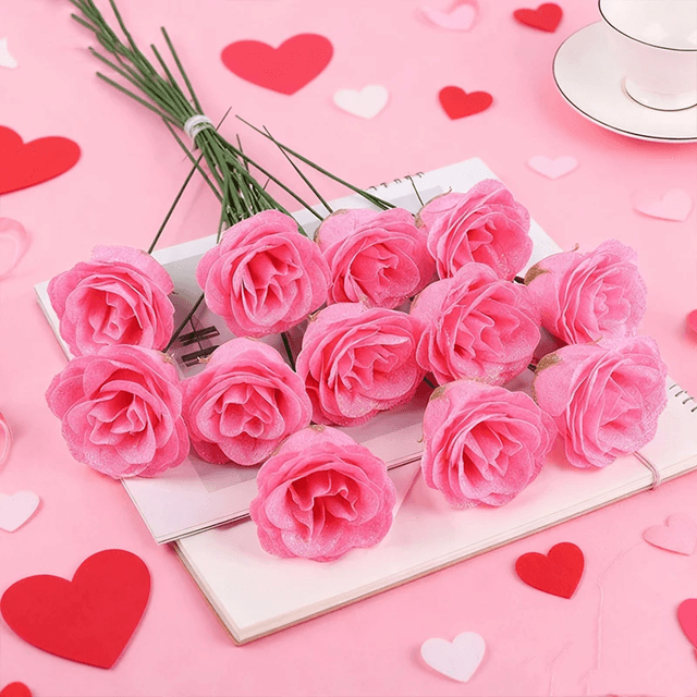 10 Piece Glitter Red Artificial Rose Bouquet for Wedding and Party Decor