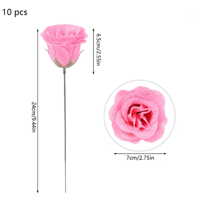 10 Piece Glitter Red Artificial Rose Bouquet for Wedding and Party Decor