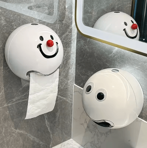 Creative Smiling Face Wall Mounted Toilet Paper Holder Waterproof No Drill Bathroom Tissue Box