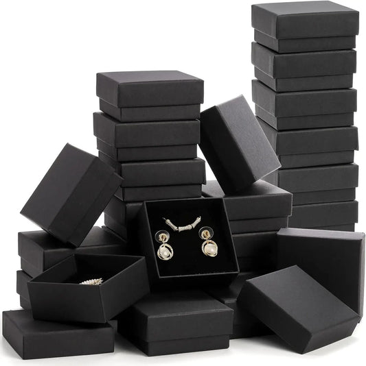 Black Kraft Jewelry Gift Boxes – High-Performance Cardboard Packaging for Rings & Necklaces (32Pcs)