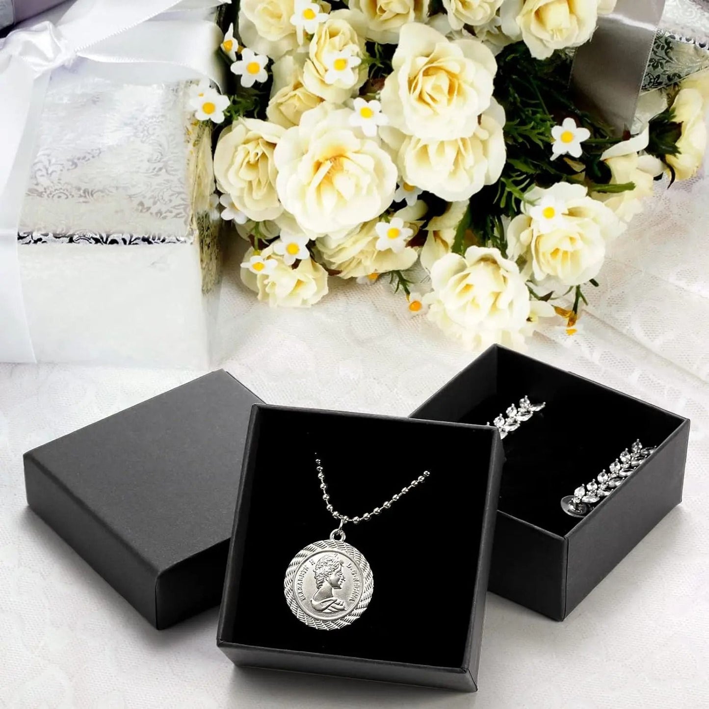 Black Kraft Jewelry Gift Boxes – High-Performance Cardboard Packaging for Rings & Necklaces (32Pcs)