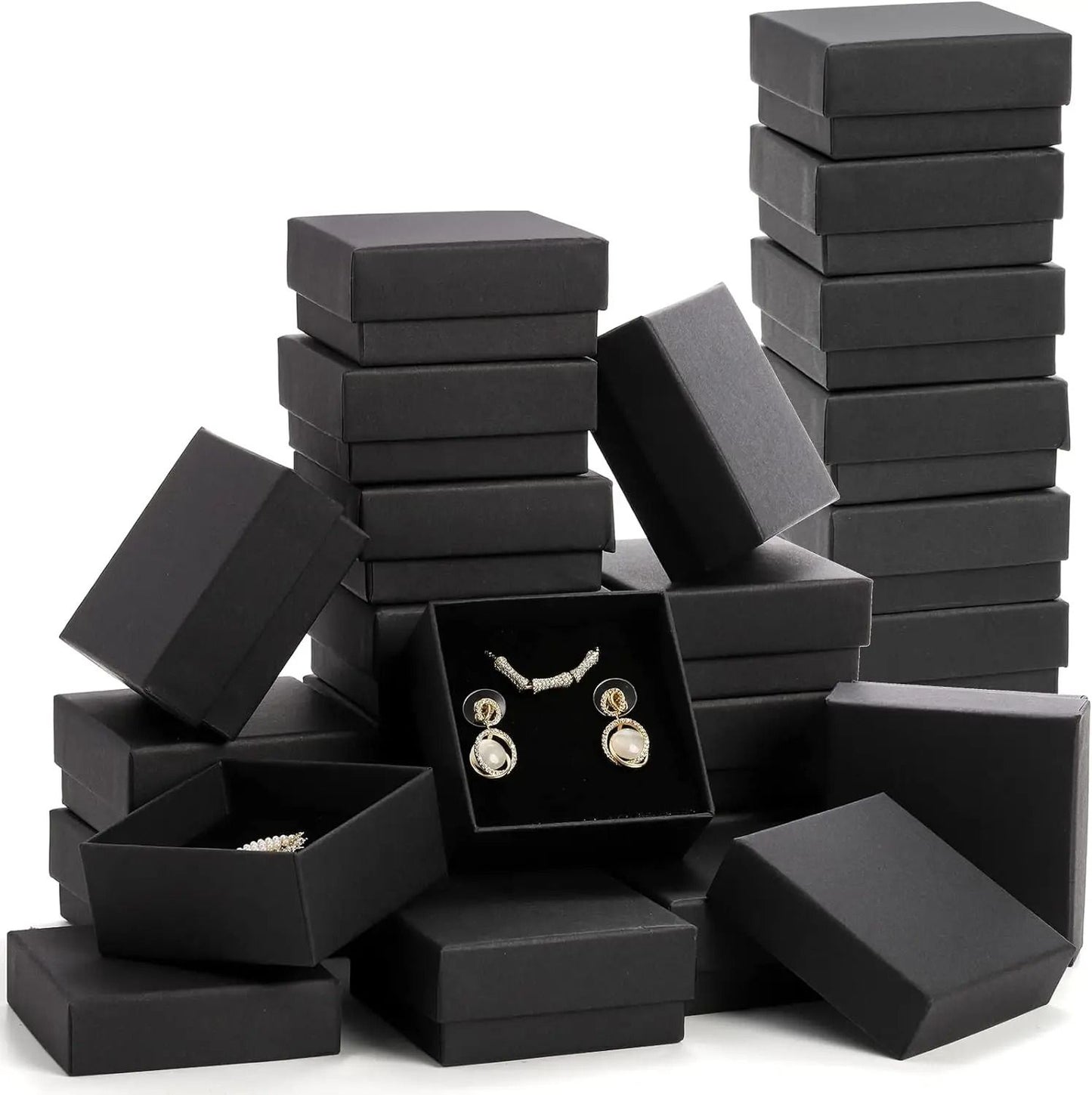 Black Kraft Jewelry Gift Boxes – High-Performance Cardboard Packaging for Rings & Necklaces (32Pcs)