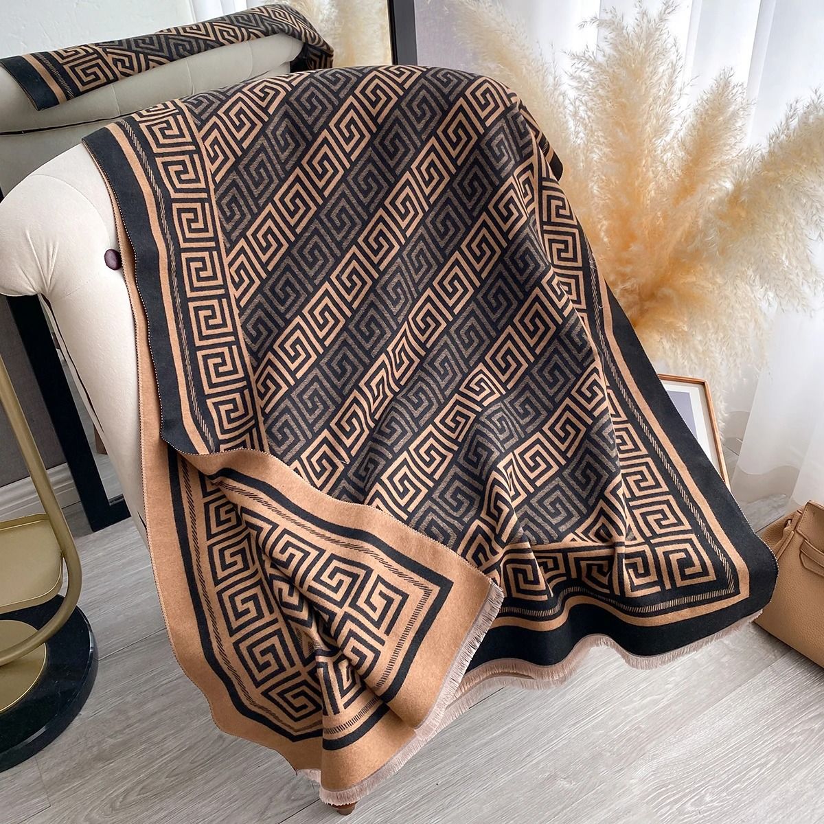 Luxury Womens Cashmere Scarf Plaid Winter Pashmina Shawl Wrap