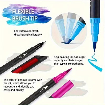 Vibrant Double Ended Watercolor Markers Art Set for Drawing and Crafts