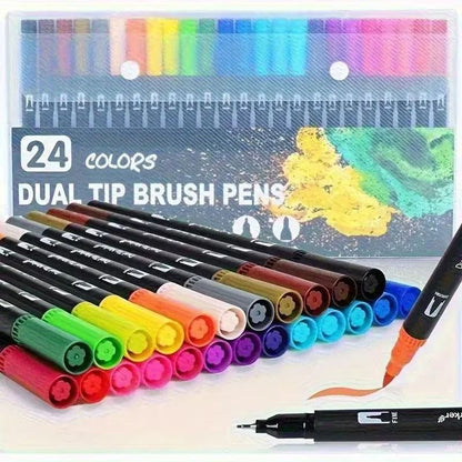 Vibrant Double Ended Watercolor Markers Art Set for Drawing and Crafts