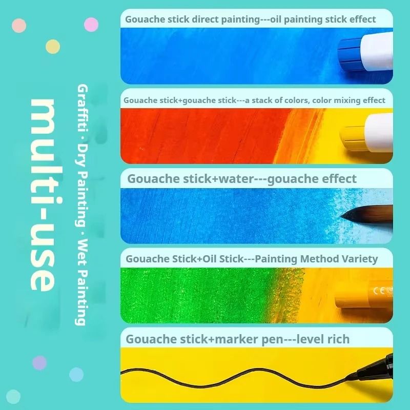 Soft Solid Gouache Paint Sticks – 12/18/24 Vibrant Colors, Washable & Non-Toxic for Artists and Students