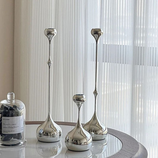 Silver Teardrop Candlestick Holder
