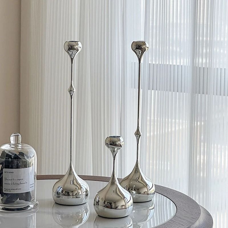 Silver Teardrop Candlestick Holder
