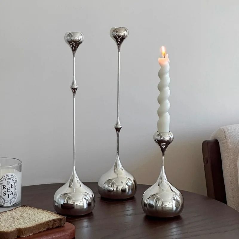 Silver Teardrop Candlestick Holder