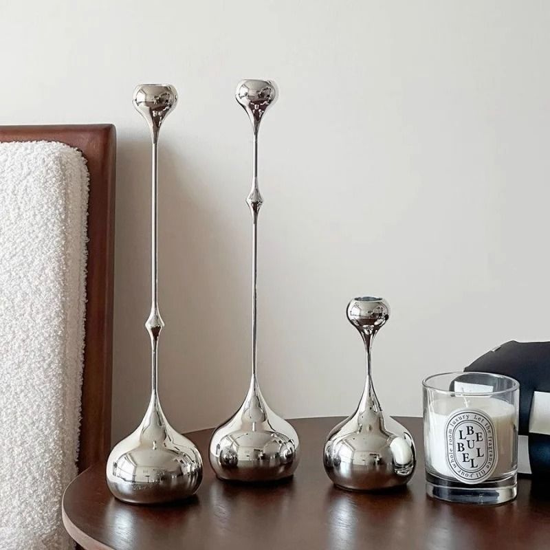 Silver Teardrop Candlestick Holder