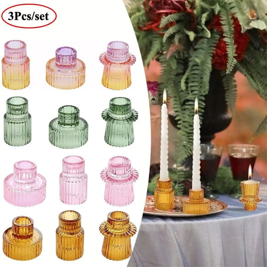 Double-Sided Vintage Ribbed Taper Glass Candle Holders