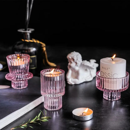 Double-Sided Vintage Ribbed Taper Glass Candle Holders