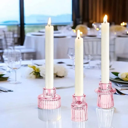 Double-Sided Vintage Ribbed Taper Glass Candle Holders