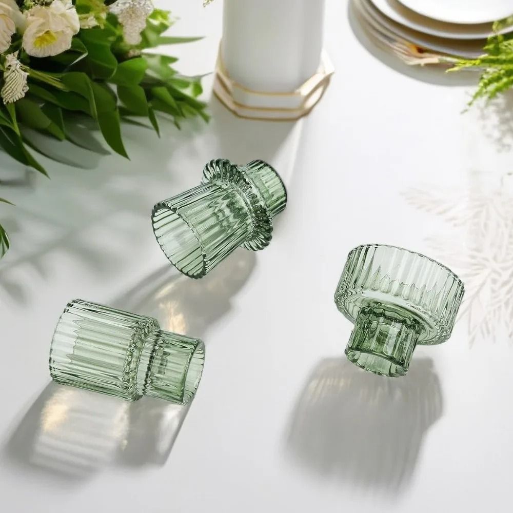 Double-Sided Vintage Ribbed Taper Glass Candle Holders