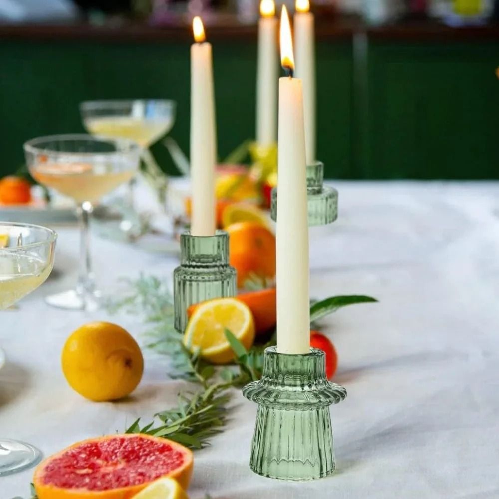 Double-Sided Vintage Ribbed Taper Glass Candle Holders