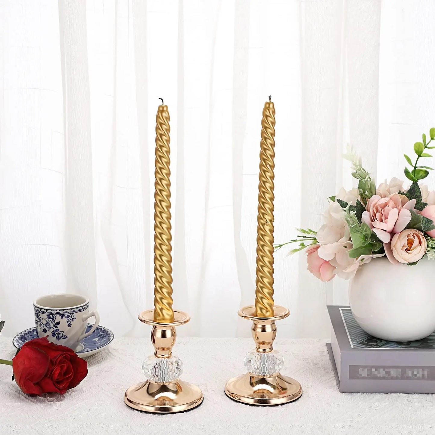 Vintage Brass Crystal Taper Holders