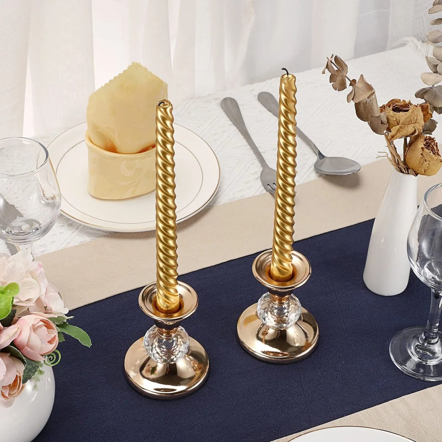 Vintage Brass Crystal Taper Holders