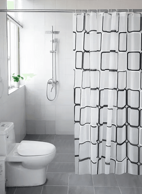Waterproof PEVA Shower Curtain with Modern Geometric Plaid Design