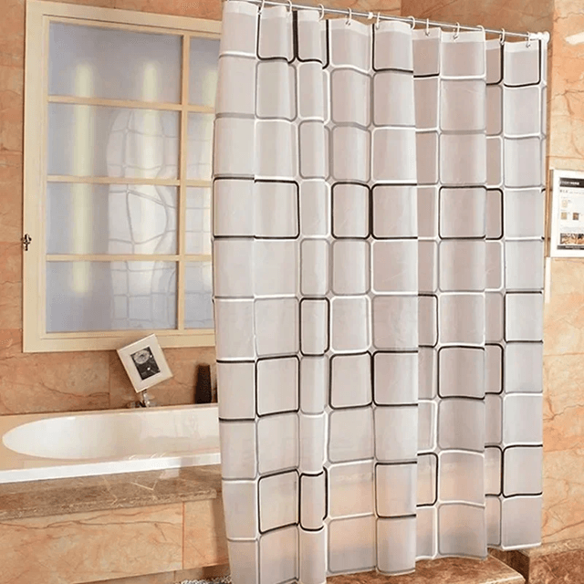 Waterproof PEVA Shower Curtain with Modern Geometric Plaid Design