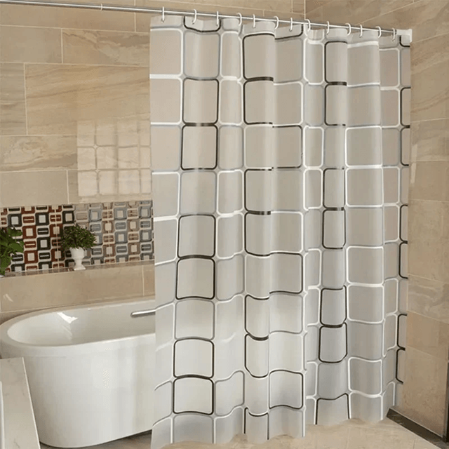 Waterproof PEVA Shower Curtain with Modern Geometric Plaid Design