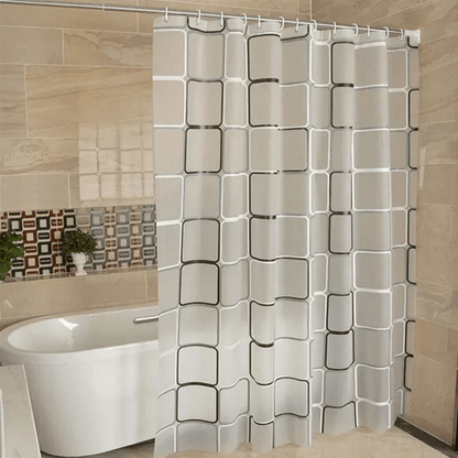 Waterproof PEVA Shower Curtain with Modern Geometric Plaid Design