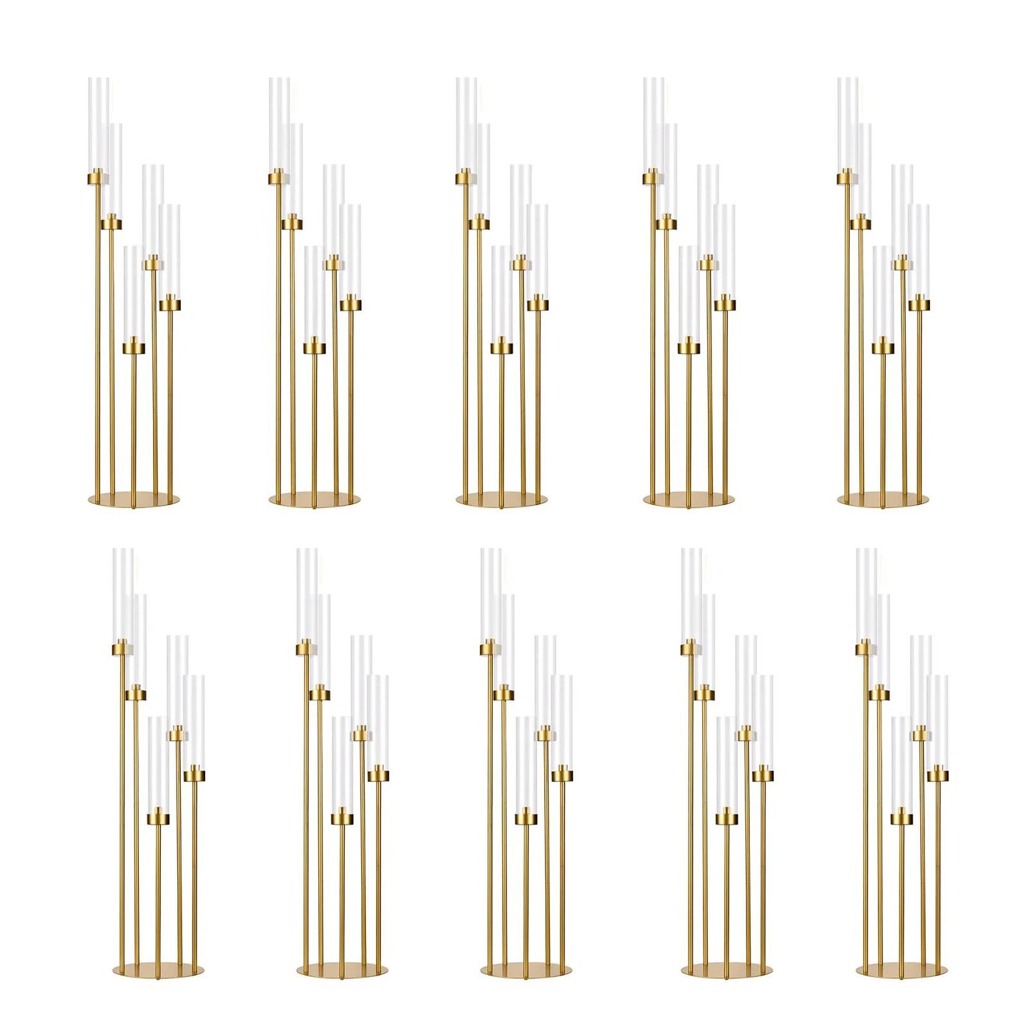 5-Arm Gold Tall Floor Candelabra with Acrylic Shades
