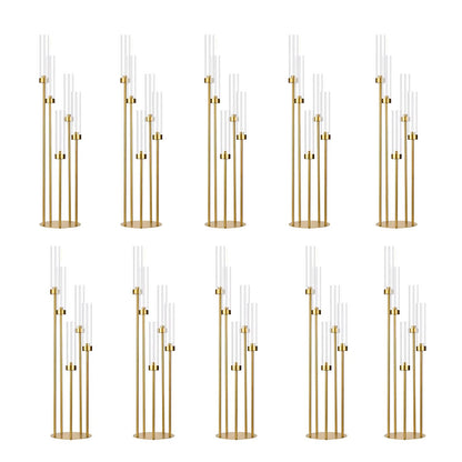 5-Arm Gold Tall Floor Candelabra with Acrylic Shades