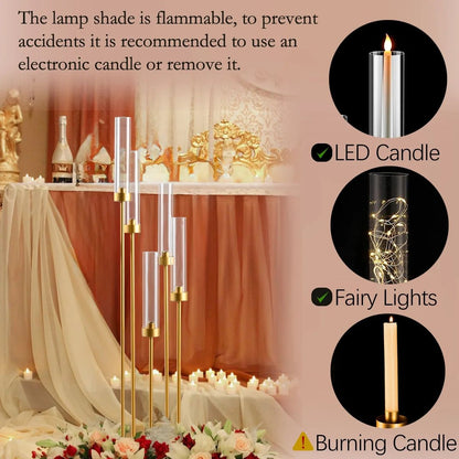 5-Arm Gold Tall Floor Candelabra with Acrylic Shades