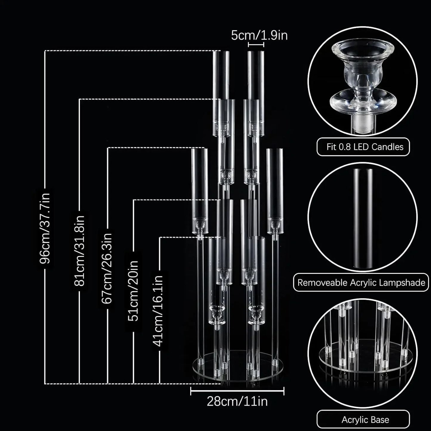 10-Arm Acrylic Candelabra Centerpiece Set