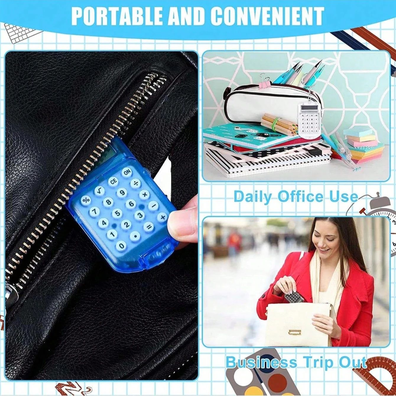 Cartoon Mini Calculator Keychain for Kids Cute Pocket 8 Digit School Calculator