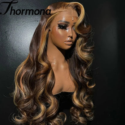 Balayage Blonde 13x6 Lace Front Body Wave Wig HD Synthetic Honey Ombre