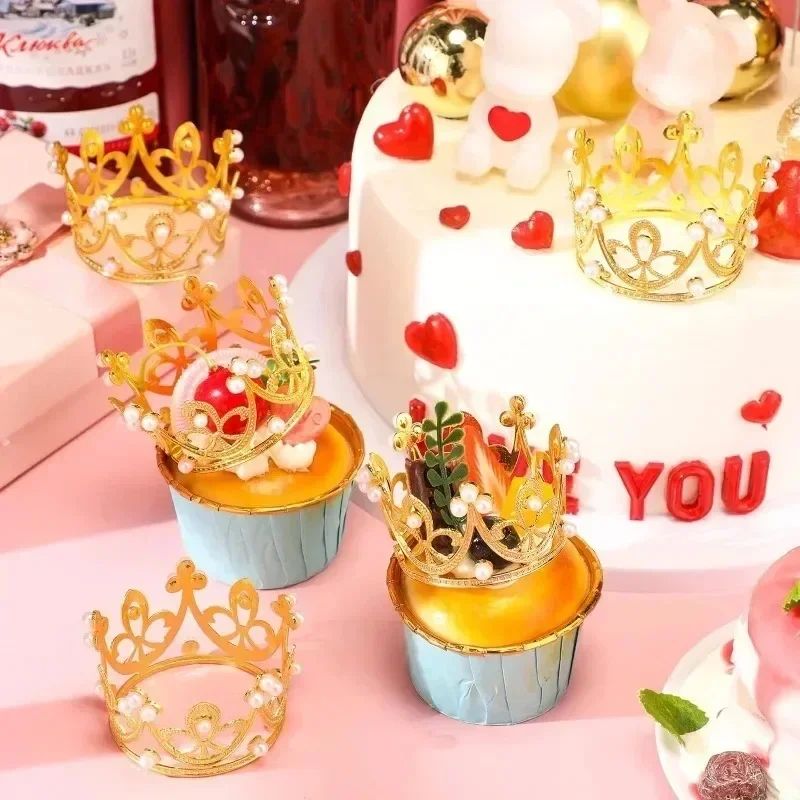 Mini Crown Pearl Cake Topper Tiara Decoration