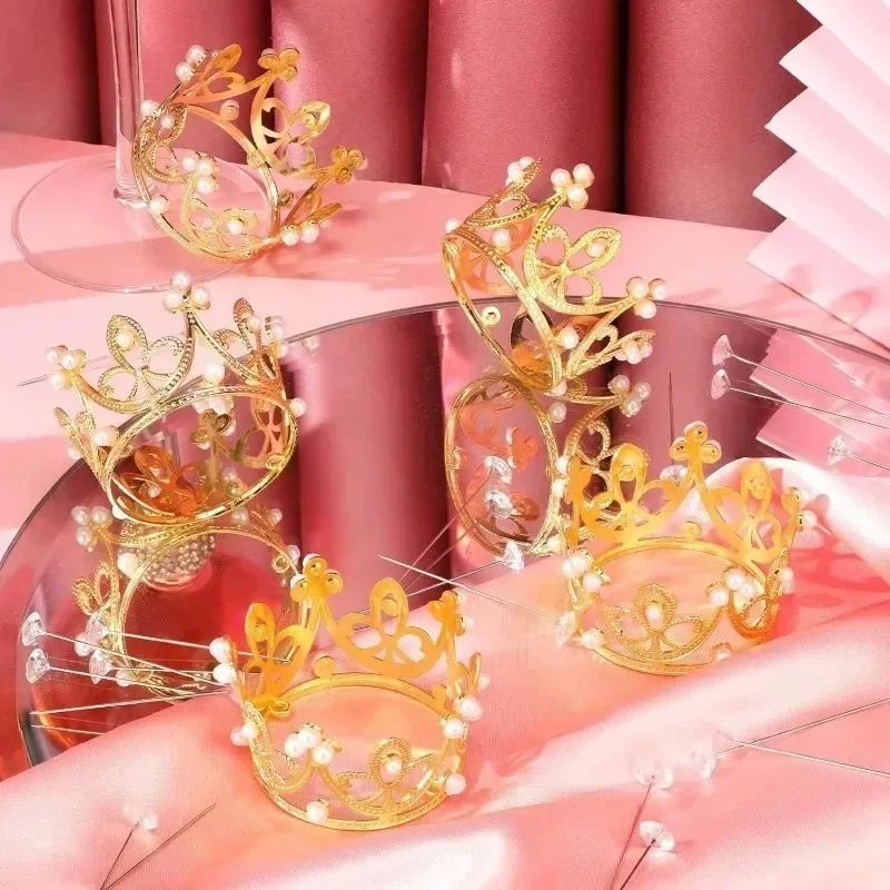 Mini Crown Pearl Cake Topper Tiara Decoration