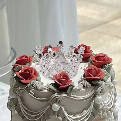 Mini Crown Pearl Cake Topper Tiara Decoration