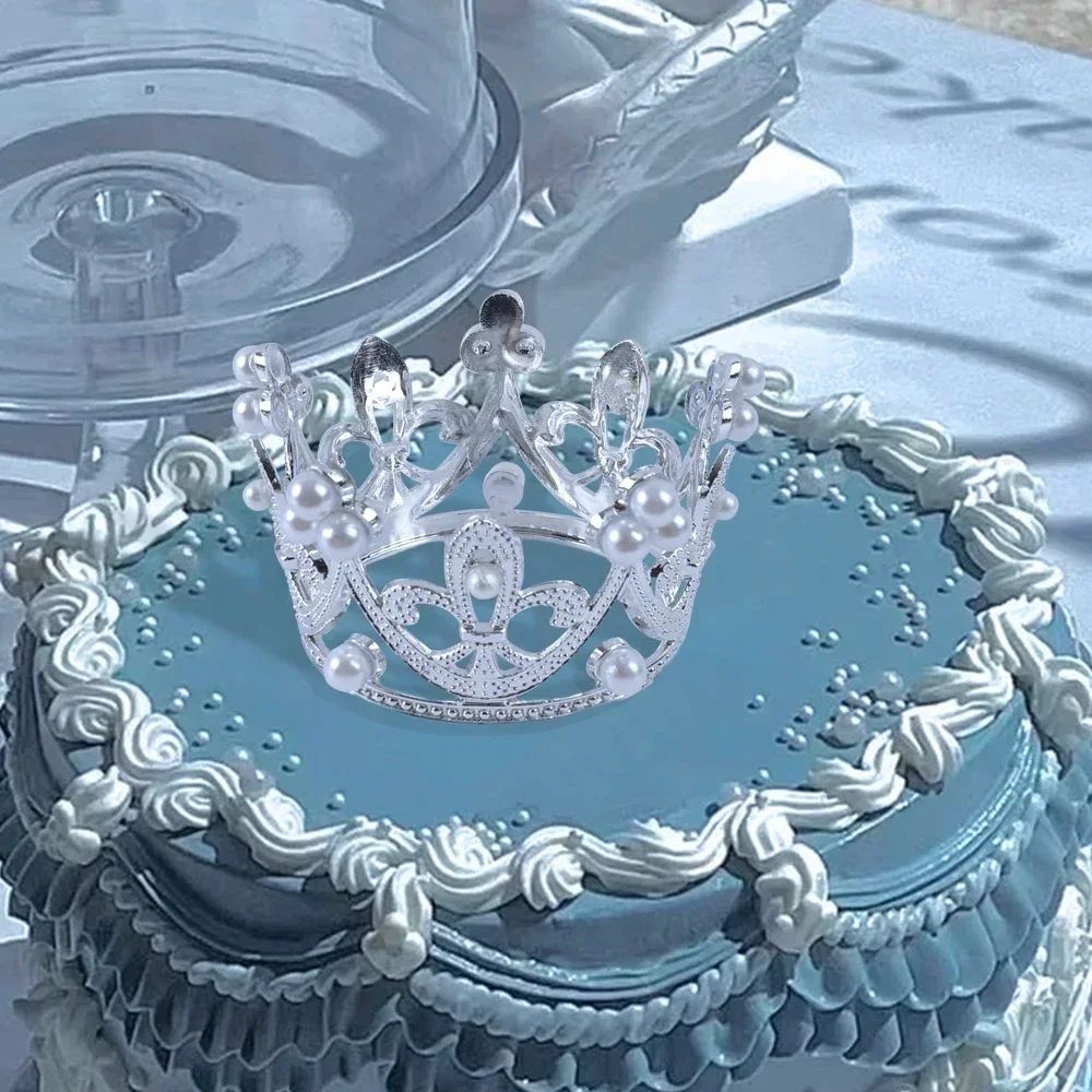 Mini Crown Pearl Cake Topper Tiara Decoration