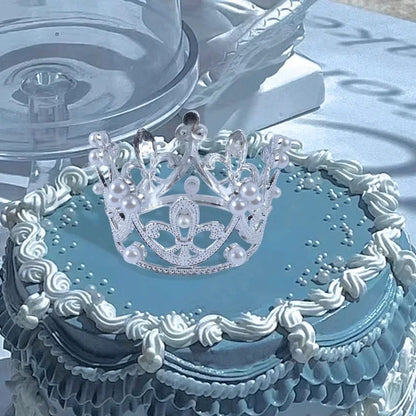 Mini Crown Pearl Cake Topper Tiara Decoration