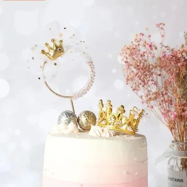 Mini Crown Pearl Cake Topper Tiara Decoration
