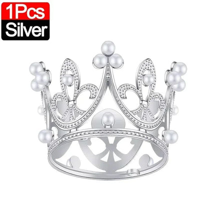 Mini Crown Pearl Cake Topper Tiara Decoration